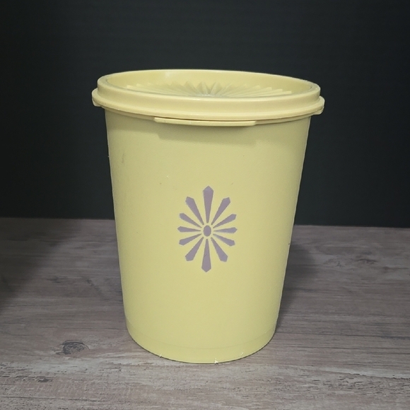 Vintage Yellow Tupperware Container with Purple Design 811 and 812 - Picture 1 of 6